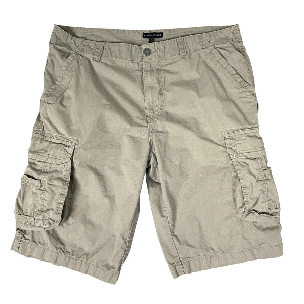 Silver Jeans Cargo Shorts Mens 36 (Actual 38") Khaki 12" Inseam‎